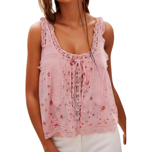 Top Estivo da <span class=keywords><strong>Donna</strong></span> Stile Boho con Lacci Frontali in Pizzo, Canotta in Cotone per Vacanze al Mare, Cardigan <span class=keywords><strong>Senza</strong></span> <span class=keywords><strong>Maniche</strong></span> con Bottoni, Top Corto Y2k - Product Image 5