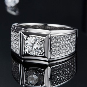 Anillo de hombre de cara ancha <span class=keywords><strong>Simple</strong></span> con dedo de comida de moissanita de grado D de plata esterlina S925 - Product Image 3