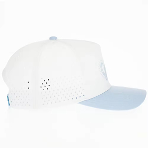 Custom 3D Puff <b>Print</b> Structured Golf Cap White Blue Polyester Plaid Curved Brim Laser Perforated Snapback Wholesale - Product Image 5