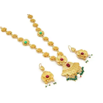 Женский золотистый комплект ожерелье и серьги с белым жемчугом, имитация ювелирных изделий, позолоченный Винтажный Индийский Дизайн FC Beauty.