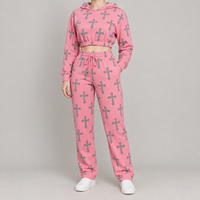 Ensemble de jogging pour femme avec étiquette privée OEM, imprimé dessin animé, sweat-shirt en molleton de coton, survêtement décontracté, usine de vêtements personnalisés