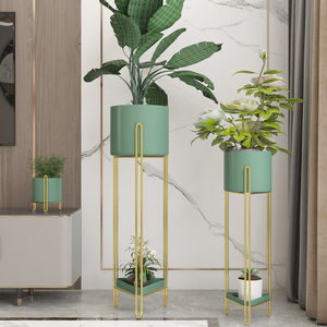 Flower Pots Decorative Gold Garden Indoor Round Iron Big Large Wholesale Metal Cheap Planters Stand Flower Plant Pots For Plant