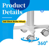 Chariot médical mobile moderne réglable en hauteur pour ordinateur portable, avec panier, type pneumatique réglable, garantie 5 ans pour hôpital