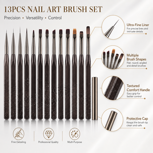 Ensemble de 13 pinceaux à ongles personnalisés avec logo, poils en nylon de plusieurs tailles, manche gaufré pour la peinture au gel - Product Image 3