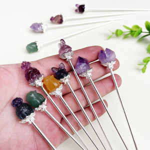 Nuevas llegadas artesanías de piedra semipreciosa, barra de pelo de cristal, horquilla de piedra de amatista cruda Natural para regalo - Product Image 4