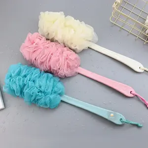 Bath Cleaning Brush Long Handle Hanging Soft Mesh Back Body Bath Shower Scrubber Brush Sponge For Bathroom Shower Brush