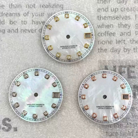 Montre en acier inoxydable avec cadran en nacre 28,5 mm, diamant, sans luminescence, faite à la main, étanche, pour mouvement automatique NH35/NH36/4R36/7S