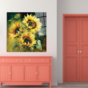 Impression de peinture de tournesol : Art mural sur toile aux motifs floraux jaunes vibrants, ART SUR VERRE TÉRMÉTRAL - Product Image 3