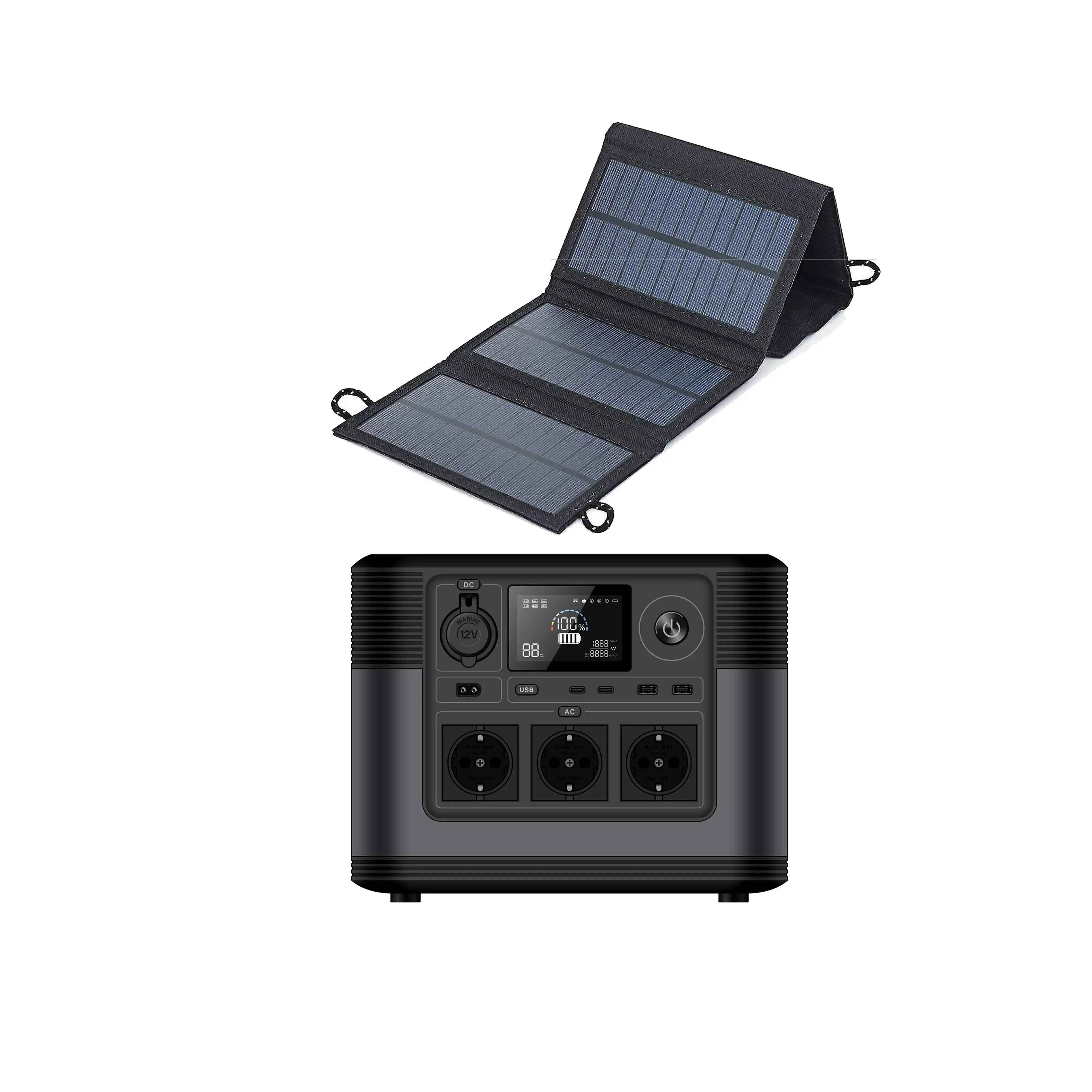 Batteria al litio portatile energia solare backup centrale elettrica sistema di accumulo di energia solare per uso domestico 1200w, pannello solare in ferro