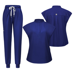 42024LW Set Seragam Medis Wanita Terbaru, Atasan Scrub Polos Lembut & Bernapas & Celana Jogger, Bahan Polyester/Rayon untuk Rumah Sakit - Product Image 3