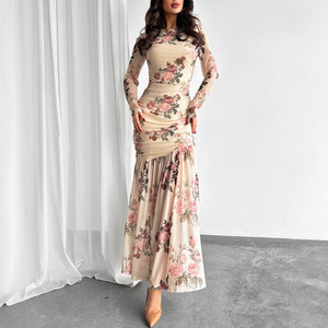 Nuovo Elegante Abito Floreale a Maniche Lunghe in Rete con Collo Tondo, Vestito da Donna con Vita Sottile e Gonna Lunga <span class=keywords><strong>per</strong></span> la Primavera - Product Image 6