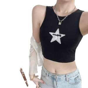 Brodé <span class=keywords><strong>petite</strong></span> étoile pur coton dos <span class=keywords><strong>gilet</strong></span> avec coussin de poitrine enveloppé poitrine fille chaude sans manches vêtements d'extérieur broderie Camisole - Product Image 1