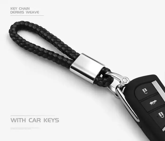 Porte-clés en cuir tissé à la main, nouveau, Logo de voiture, tressé, avec boucle de fer à cheval