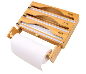 Dispensador de envoltura de plástico con cortador, adecuado para cocina doméstica, Compatible con rollo de película de bambú, caja de almacenamiento
