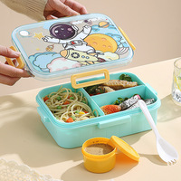 Boîte à lunch pour enfants en trois parties, dessin animé, astronaute, dinosaure, licorne, avec bol à salade, boîte à lunch scellée, boîte à lunch bento, boîte à lunch
