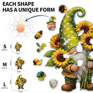 Custom Sunflower Gnome Irregular Wooden Jigsaw Puzzle L Size Adult Unique Shape DIY <b>Game</b>, Support Custom Image & Logo Printing - Product Image 5