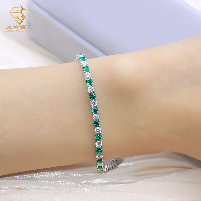 Hip Hop Tennis Chain 3mm Lab Diamond & Lab Emerald Stones Tennis Bracelet 925 Silver/10K/14K Gold Charm Bracelet for Women Men