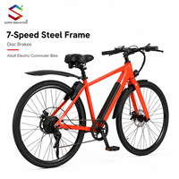 Vélo de route électrique 36V 250W avec moteur arrière, 7 vitesses, cadre en acier pour adultes, idéal pour les trajets urbains