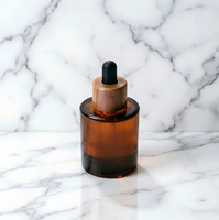 Flacon compte-gouttes en verre givré écologique avec bouchon en bois, capacité de 100 ml, pour huiles essentielles et sérums
