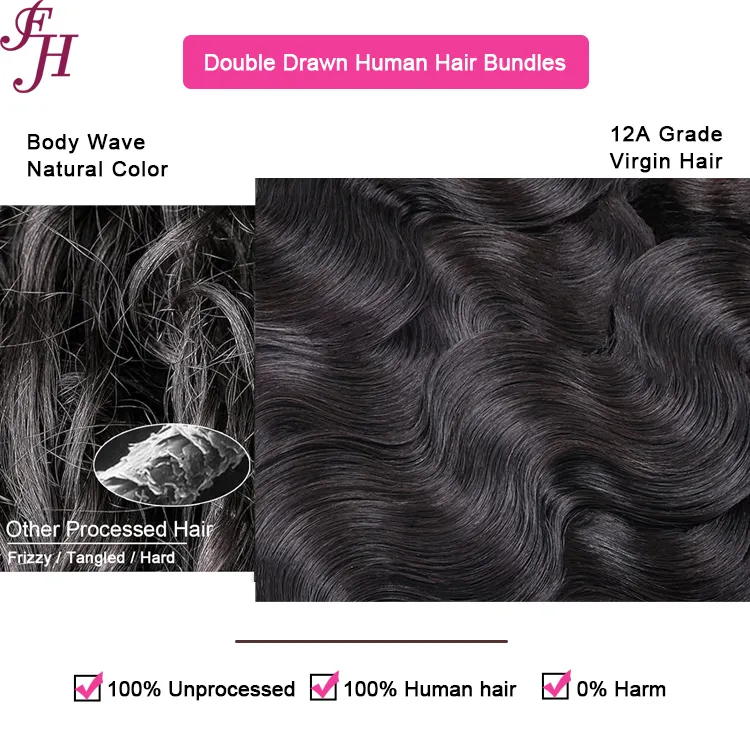 FH Großhandel Rohhaarbündel Anbieter vietnamesische rohe kopfhaut angepasste Haarverlängerungen 100 % menschliches Haar bündel