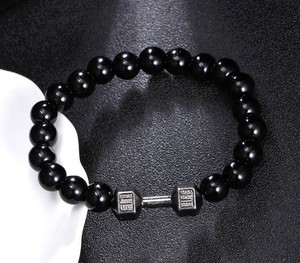 Bracelet haltère en pierre volcanique noire naturelle, perles noires mates, pour femmes et hommes, bijoux de fitness, Pulseras - Product Image 5