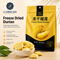 Snack de durian lyophilisé 32g, chips de fruits tropicaux premium, prêt à consommer, vente en gros, fournisseur OEM, marque privée, durée de conservation de 12 mois