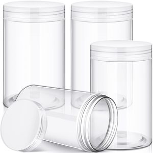 Tarros de plástico PET transparentes de boca ancha de 100ml, 150ml, 200ml, 500ml (2 oz, 6oz, 16oz) con tapas blancas y negras sellables para polvo, mantequilla, crema y cosméticos. - Product Image 1