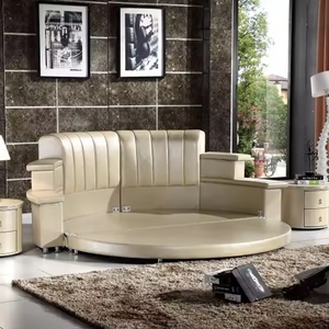 Cadre <span class=keywords><strong>de</strong></span> lit rond moderne <span class=keywords><strong>de</strong></span> luxe en bois avec haut-parleur intégré, mobilier <span class=keywords><strong>de</strong></span> chambre rembourré <span class=keywords><strong>pour</strong></span> la maison et l'hôtel - Product Image 4