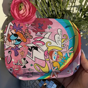 Vassoio Portatile in Metallo per Sigarette e Tabacco con Stampa Personalizzata Anime, Tema Hello Kitty e Powerpuff Girls, Rosa - Product Image 1