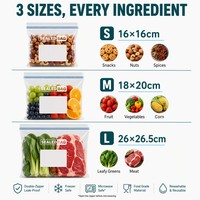 Sacs de conservation alimentaire OEM personnalisés avec logo, double nervure, scellage par pression, en PE de qualité alimentaire, étanches, lavables, réutilisables, pour congélateur, 3 tailles