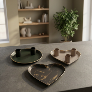 Juego de Portavelas de Hierro con Forma de Corazón Sonnet Decor, en Verde, Negro y Dorado, Hecho a Mano, Decoración para el Hogar, Uso Navideño, Bandeja de Metal Resistente - Product Image 4