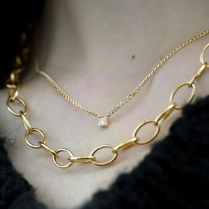 Xinfly 2 Piece 18k Pure Gold Tarnish Free 0.10CT Solitaire Diamond Bezel Cuban Link Chain Necklace <b>Bracelet</b> Jewelry <b>Set</b> - Product Image 5