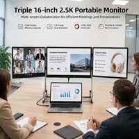 Moniteur portable pour ordinateur portable, triple écran pliable de 16 pouces, ultra-lumineux, IPS, triple écran pour les professionnels, les traders, le codage à distance, le travail en équipe