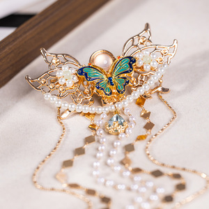 Tocado de estilo antiguo con borlas largas, horquillas Hanfu, moños de mariposa, pinzas para el pelo, pinzas retro para el cabello, accesorios para el cabello para espectáculos. - Product Image 5
