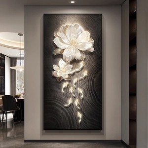 Modern Floral Decorative Painting Oil <b>Canvas</b> Aluminum <b>Frame</b> Realistic Entryway Wall Art - Product Image 1