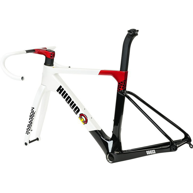 DELANHUWI Racing Road Bicycle Frameset Carbon Fiber Ultra Light Bent Handlebar Seatpost Disc Brake Thru Axle Dropout BMX