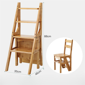 Tabouret multifonctionnel en bambou, mobilier de <span class=keywords><strong>bibliothèque</strong></span>, <span class=keywords><strong>échelle</strong></span> pliante à 4 marches pour adultes - Product Image 1