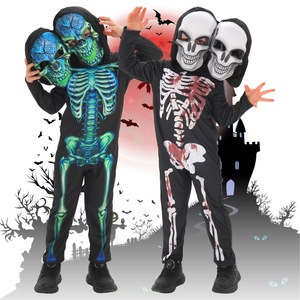 Disfraz de calavera de doble cabeza para Halloween, traje de poliéster estampado para niños, para cosplay, actuaciones en escenario, fiestas y juegos de rol - Product Image 1