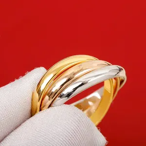 925 Sterling Silver Ring Triple Interlocked Rolling Resistant Gold Wedding Band Stackable Ring