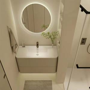 Muebles de Baño Modernos de Diseño en Madera, Tocadores de Baño Suspendidos en la Pared con Espejo Redondo Retro Pequeño - Product Image 5