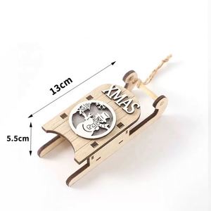 2026 New Decorations Xmas Wood Sleigh Hanging Ornament Led Light Wooden Crafts Sled Holiday <b>Christmas</b> Pendants - Product Image 4