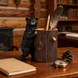 Portalápices de Resina con Forma de Tronco de Árbol y Oso Negro, Decoración Única para Oficina y Hogar, Estilo Cabaña, Figura de Vida Silvestre, Regalo de Acción de Gracias - Product Image 1