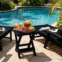 Table d'appoint pliante d'extérieur en HDPE, résistante aux intempéries, compacte et portable, pour patio, véranda, piscine, noire, 118" D x 157" L x 157" H, fabriquée en Chine