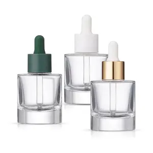 Luxus 1 Unze benutzer definierte leere ätherische Öl Verpackung 30ml runde dicke Wand unten kosmetische Gesicht Serum Klarglas Tropf flasche - Product Image 1