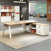 Escritorio Ejecutivo Moderno en Forma de L con Gabinete Lateral, Estación de Trabajo de Lujo para CEO, Muebles de Oficina