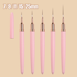 7/9/11/15/25mm Nail Liner Brush Pink Nylon Hair Custom Size Drawing Painting Nail Art Brush Tool <b>Set</b> for Salon Manicure - Product Image 4