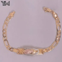 Pulsera de Cadena Cubana de Oro Laminado de 14K con Esmalte, Diseño Virgen de Guadalupe, Brazalete Religioso