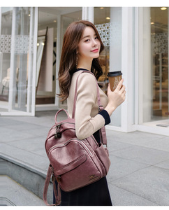 Wholesale Fashion Vintage <b>Backpack</b> PU <b>Leather</b> Women <b>Backpack</b> <b>Large</b> Capacity School Bag for Girls Leisure Shoulder Bags - Product Image 2