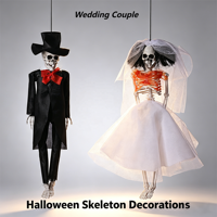 Décoration Squelette Suspendu pour Halloween, Couple de Mariés 40cm, Idéal pour Fêtes d'Halloween, Maisons Hantées et Décorations Effrayantes