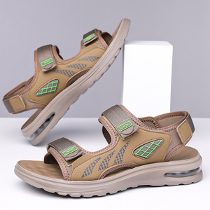 Sandales pour hommes à semelle compensée et coussin d'air, à fermeture Velcro, plates, style décontracté plage et été, pour jeunes, jaunes 7070 - Product Image 3